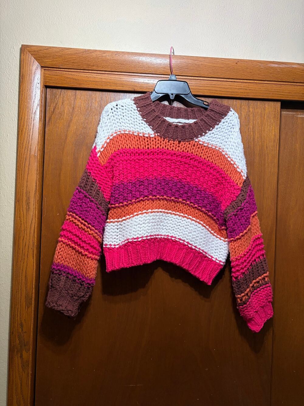Altar'd State Chunky Knit Striped Sweater Multicolor Pink Rust Boho XS